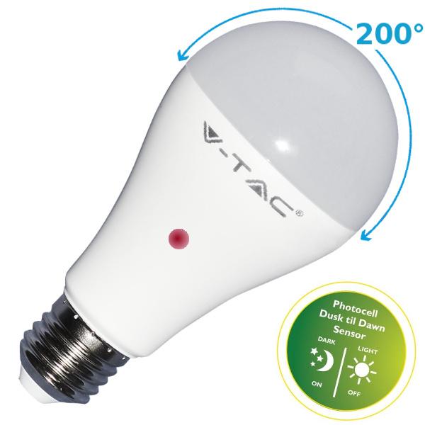 Lampadina Led crepuscolare 9w V-TAC con sensore luce si accende al buio  FREDDA